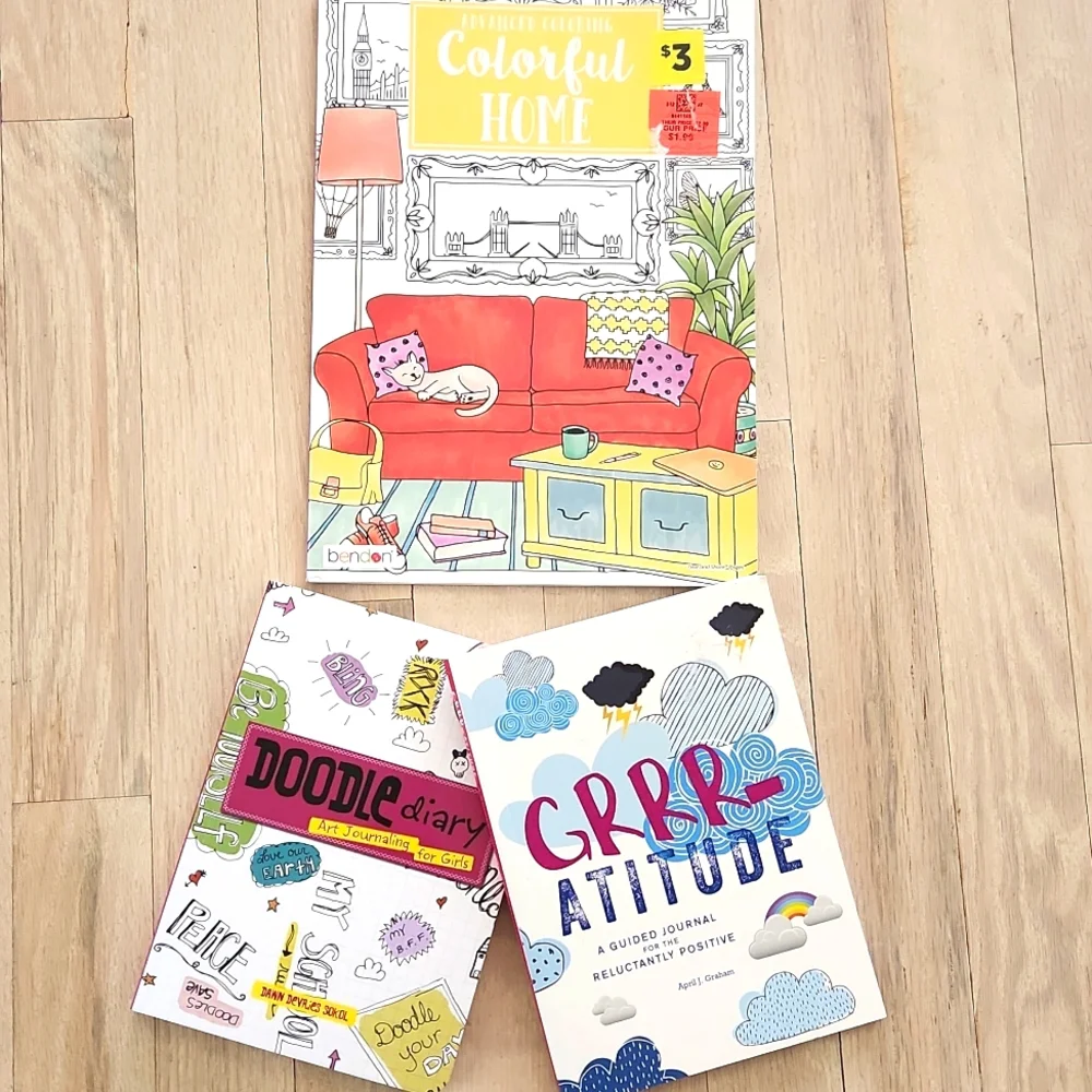 2 Mental Health Journals for Gratitude, Positivity, Art plus Adult Coloring Book